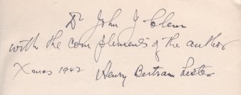 Dr. John J. Glenn, with the compliments of the authore, Xmas 1942, Henry Bertram Lister